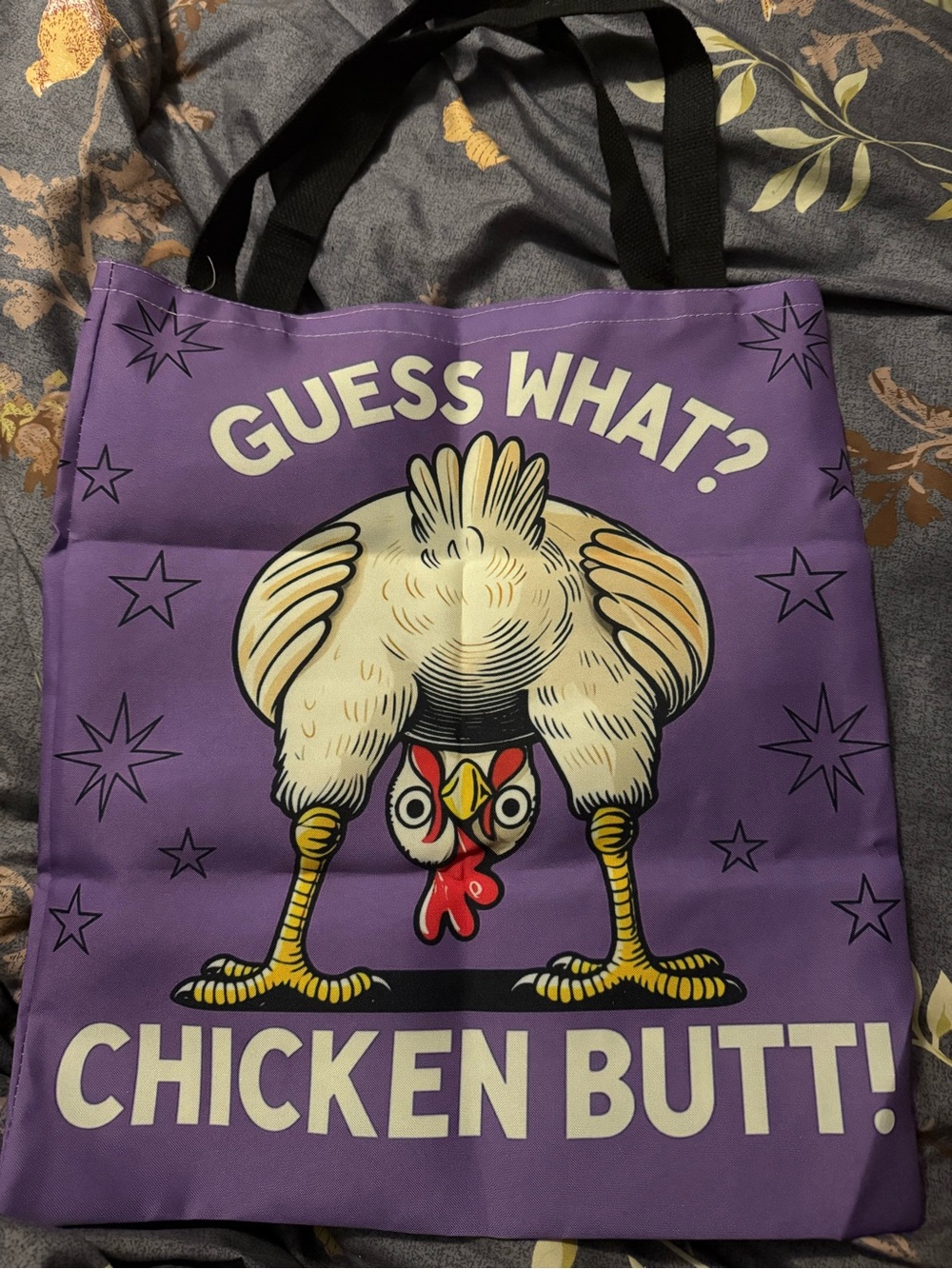 Purple Novelty Chicken Graphic Tote Bag - Fun Everyday Carry